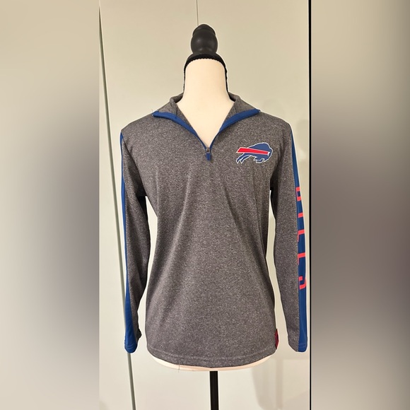 NFL TEAM APPAREL Size 14 (Boys) Buffalo Bills Gray Quarter Zip Athletic Shirt - Picture 2 of 7